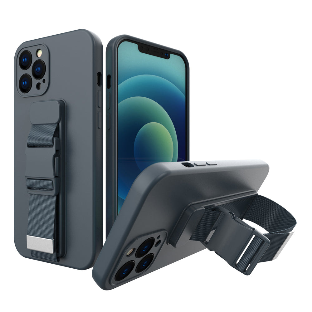 Caso de corda, capa gelatinosa com alça de corrente, bolsa de cordão para iPhone 12 Pro Max na cor azul-marinho