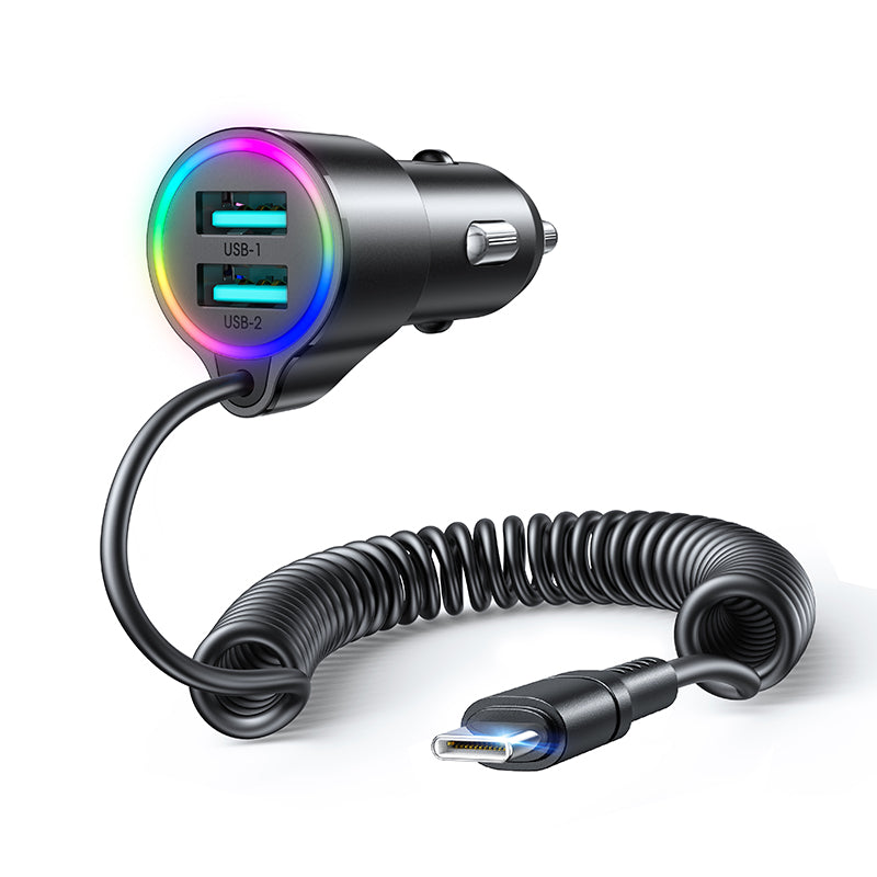 Joyroom carregador de carro rápido 3 em 1 com cabo USB-C 1.5m 17W preto (JR-CL24)
