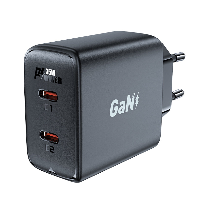 Carregador rápido de rede GaN 35W PD 2x USB C Acefast A49 - preto