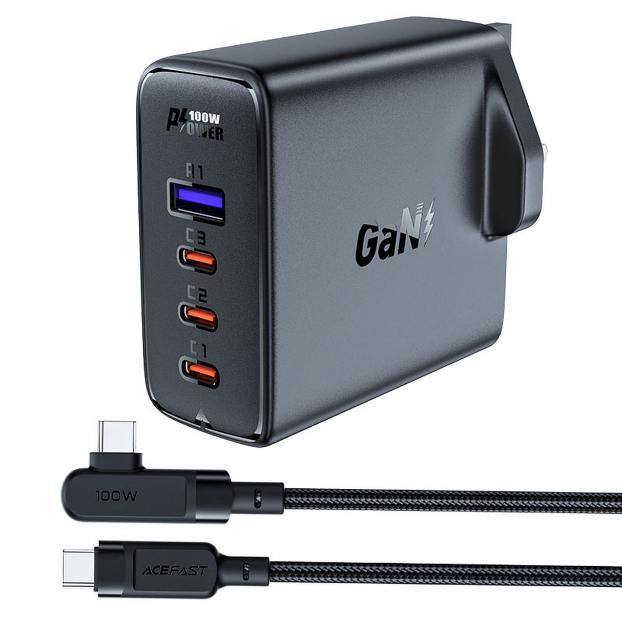 Carregador rápido GaN UK Acefast A40 100W PD 3x USB-C 1x USB-A - preto