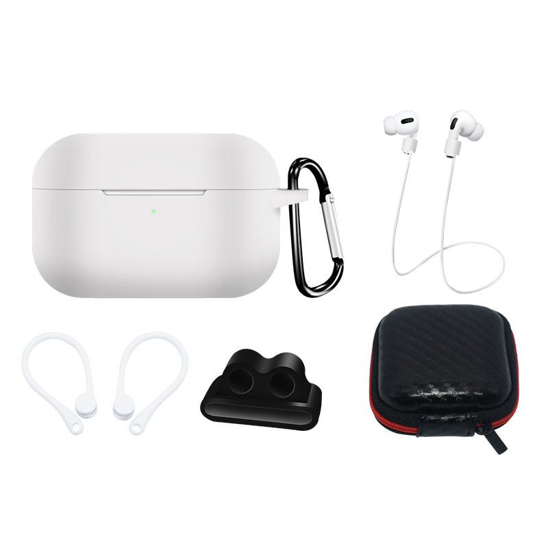 Kit de capa de silicone para AirPods Pro 2 / AirPods Pro 1 + estojo / gancho de orelha / alça de pescoço / suporte para pulseira de relógio / mosquetão - branco