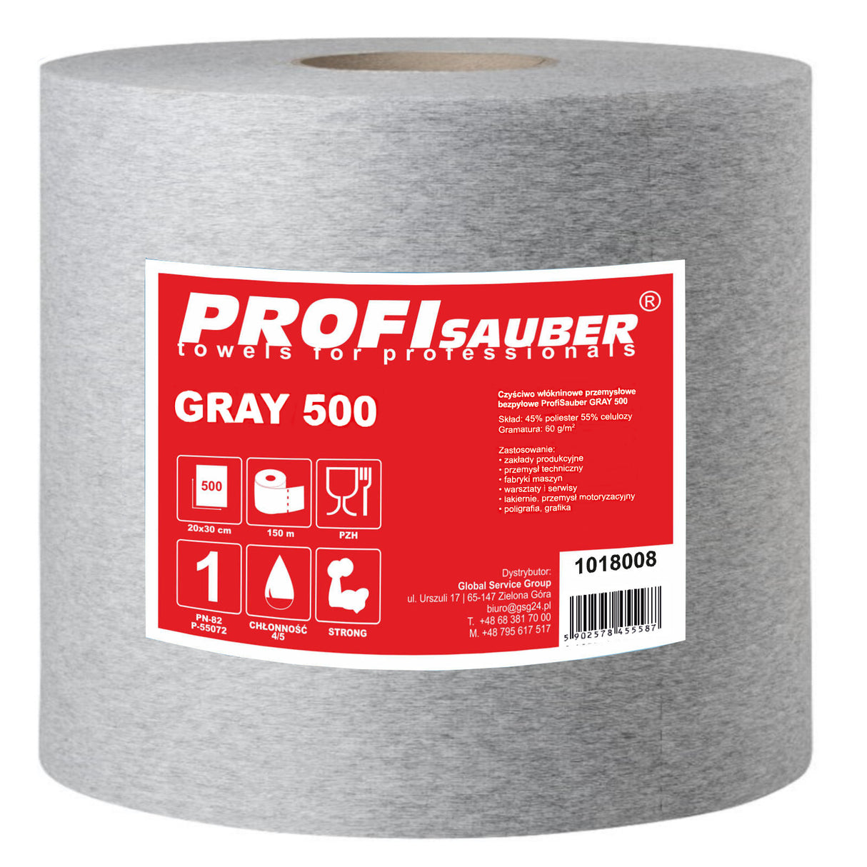Pano de limpeza industrial de fibra não tecida cinza ProfiSauber GRAY 500