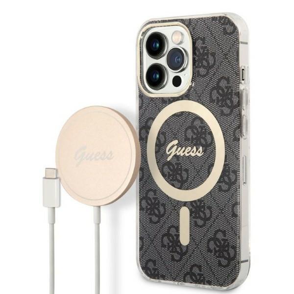 Capa Guess 4G Print MagSafe para iPhone 13 Pro + carregador indutivo - preto