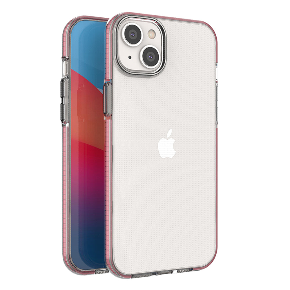 Capa de silicone Spring Case para iPhone 14 Plus com moldura em rosa claro.