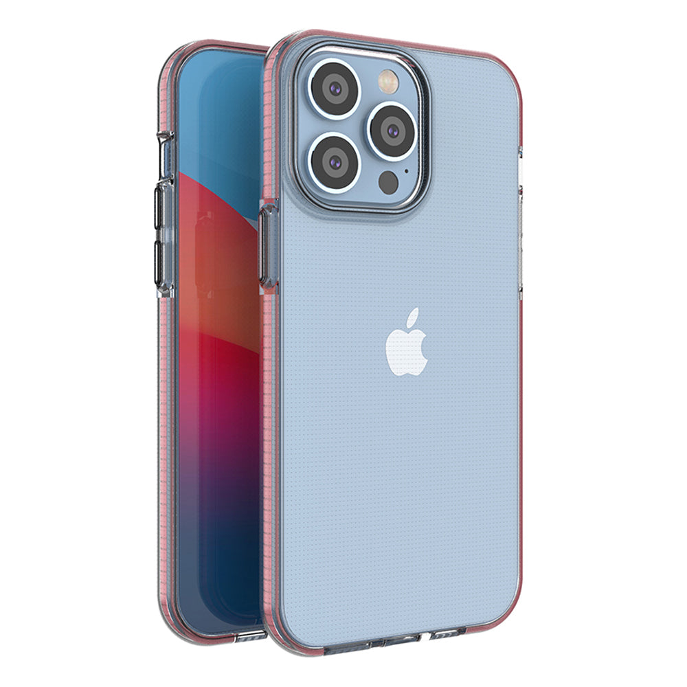 Capa de silicone Spring Case para iPhone 14 Pro Max com moldura em rosa claro.