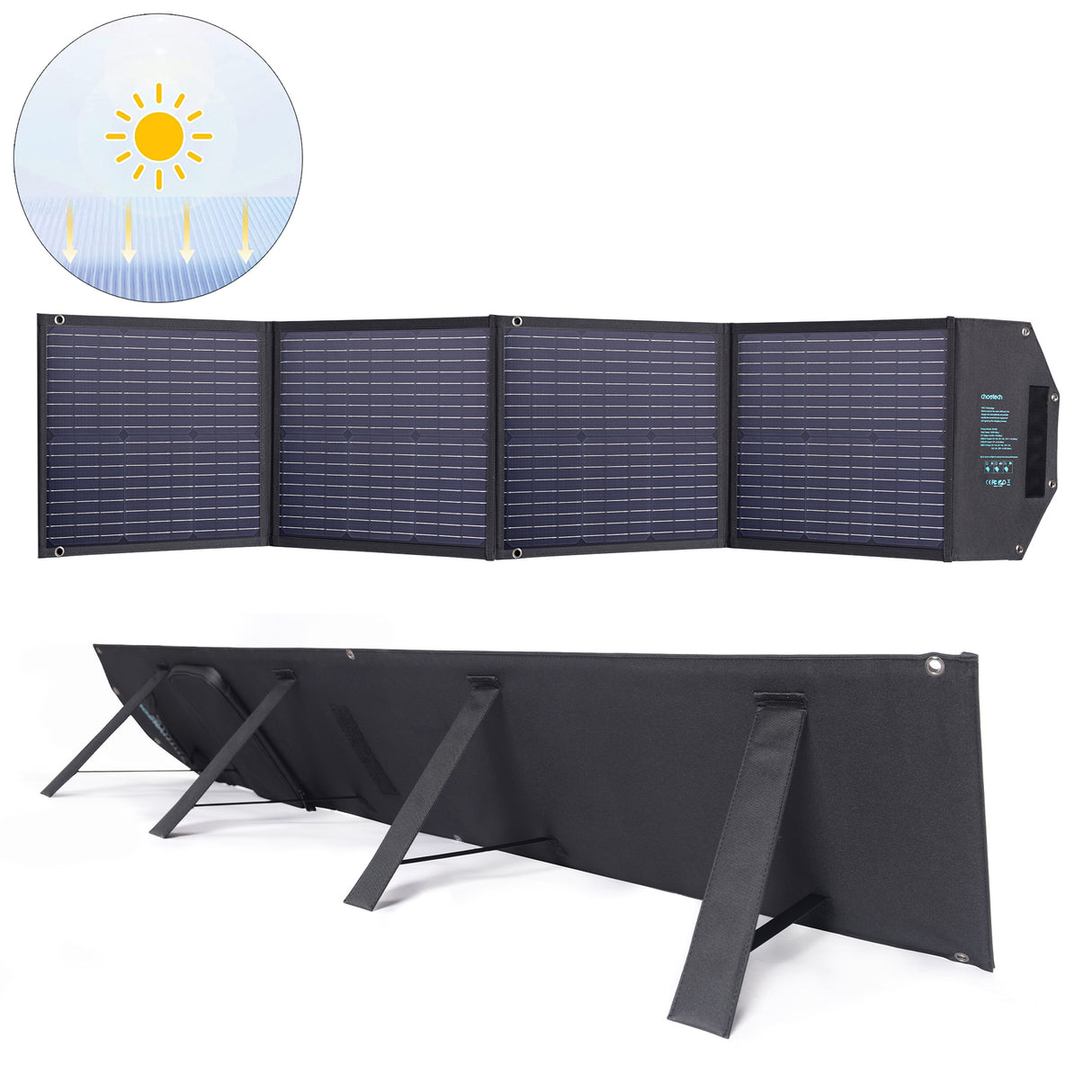 Choetech Carregador Solar 100W Dobrável USB C, 2x USB PD QC Preto (SC009-V2)