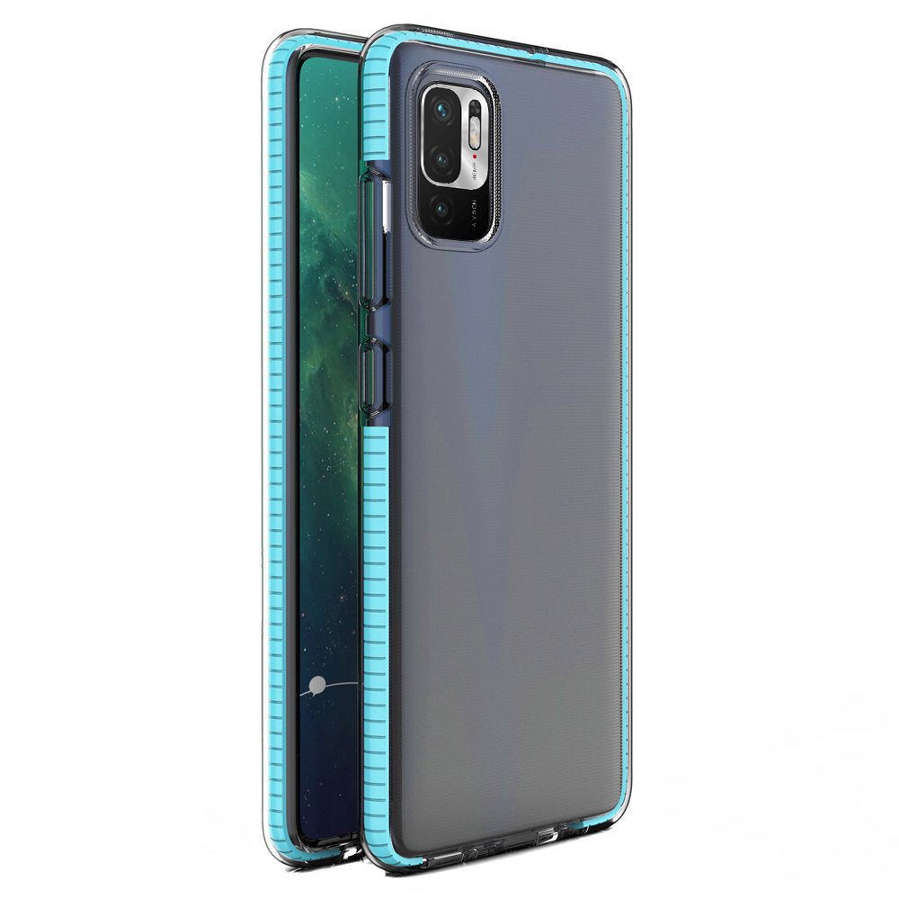 Capa Spring Case de gel com moldura colorida para Xiaomi Redmi Note 10 5G / Poco M3 Pro na cor azul claro.