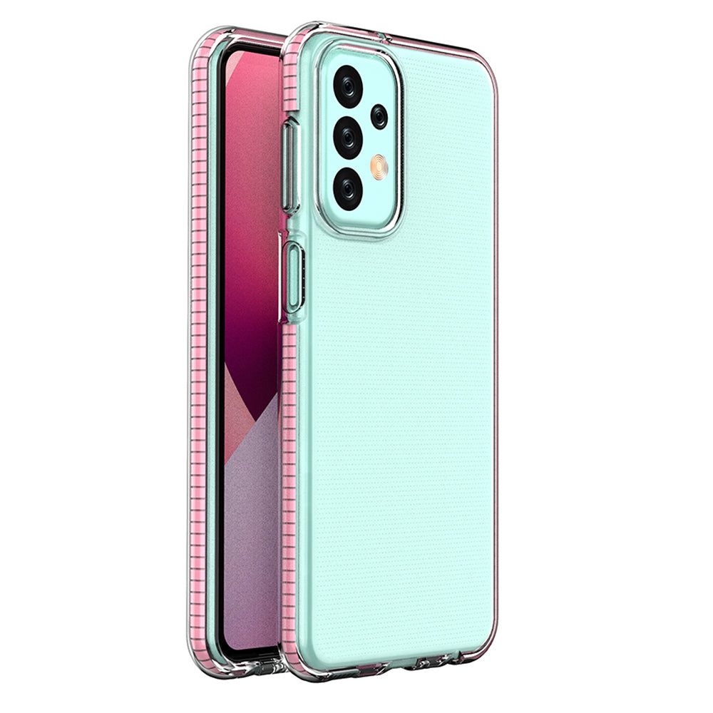 Capa de silicone Spring Case para Samsung Galaxy A23 com moldura em rosa claro.