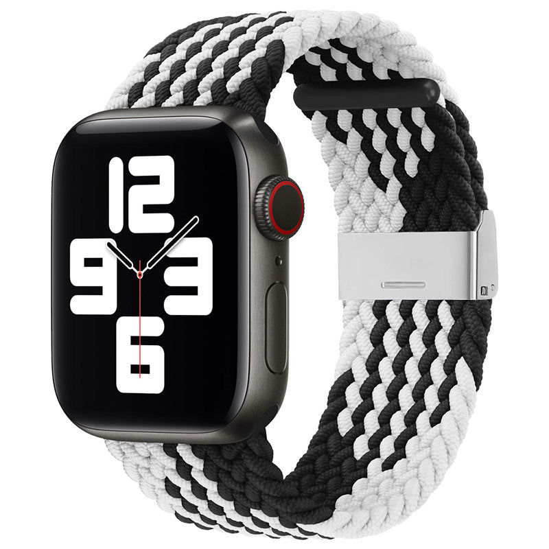 Pulseira de Tecido Trançado para Watch 9 / 8 / 7 / 6 / SE / 5 / 4 / 3 / 2 (41mm / 40mm / 38mm) bracelete preto e branco para relógio