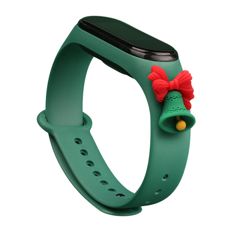 Pulseira de Natal Strap Xmas para Xiaomi Mi Band 4 / Mi Band 3, pulseira de silicone festiva verde-escura (sino)