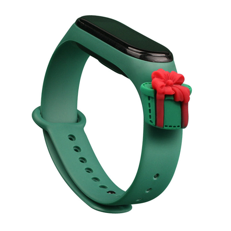 Strap Xmas opaska para Xiaomi Mi Band 4 / Mi Band 3 pulseira de silicone natalina verde-escura (presente)