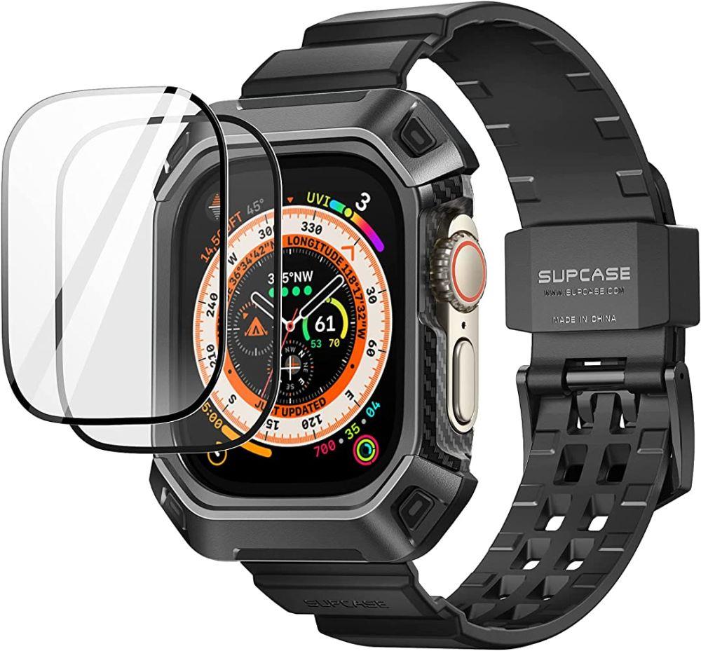 Conjunto de capa Supcase Unicorn Beetle Pro e vidro temperado para Apple Watch Ultra (49 mm) - preto