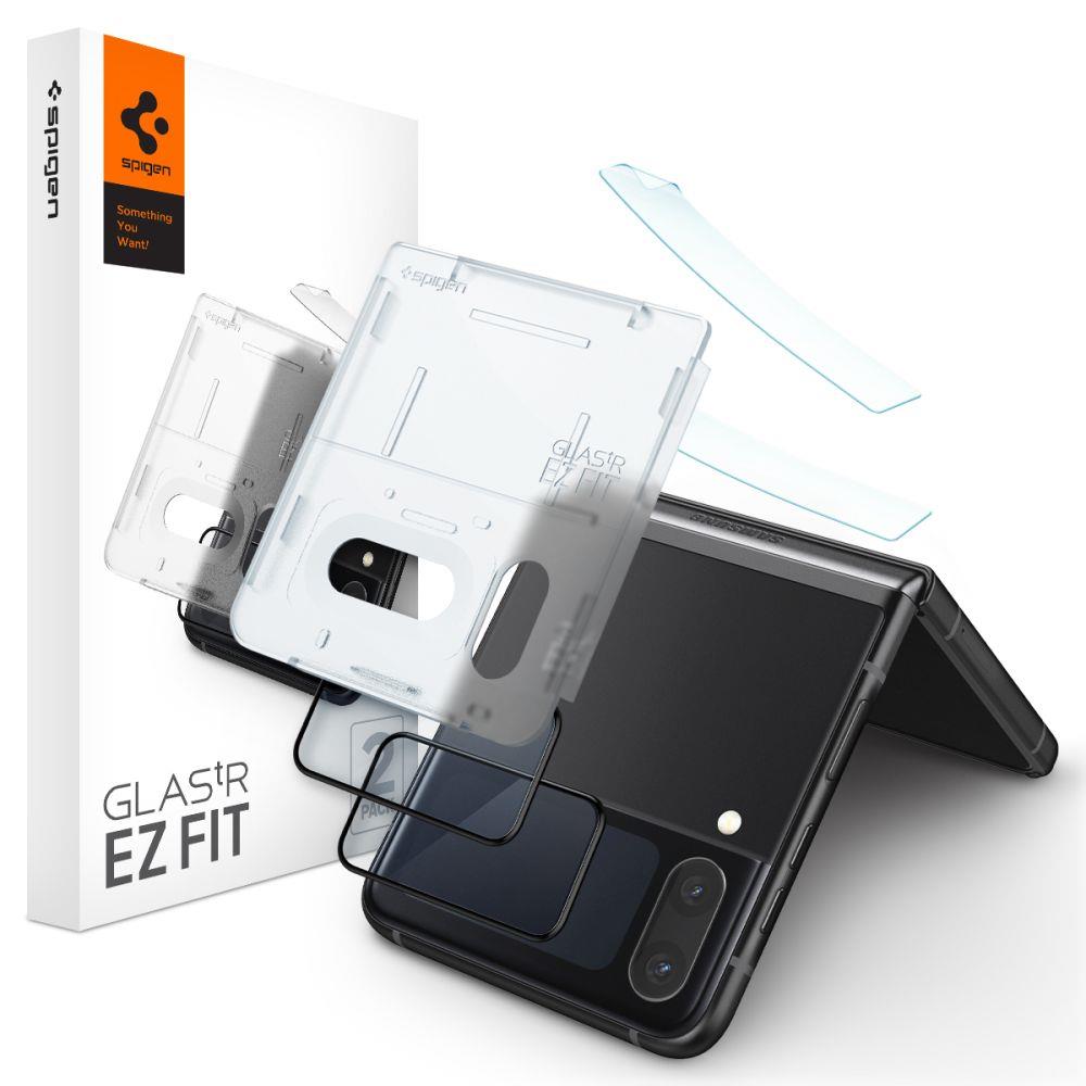 Vidro temperado Spigen Glas.tR EZ Fit FC com película para dobradiças para Samsung Galaxy Z Flip 4 - preto, 2 unidades.