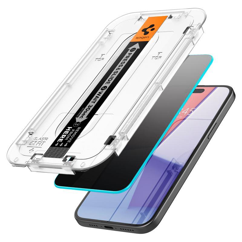 VIDRO TEMPERADO SPIGEN GLAS.TR 'EZ FIT' PACOTE COM 2 PARA IPHONE 15 PLUS PRIVACIDADE
