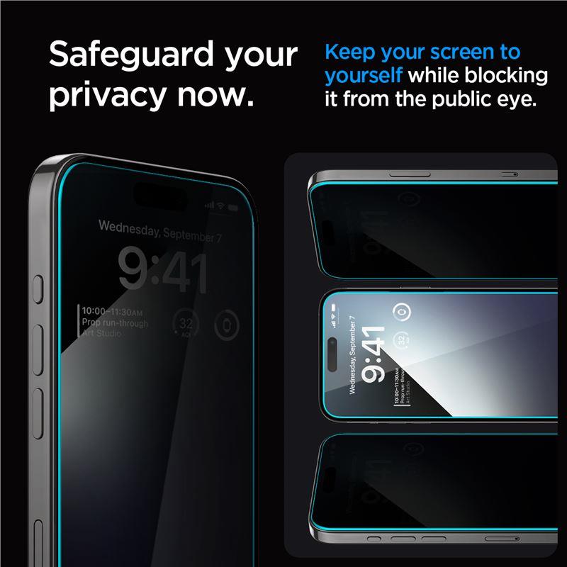 Vidro temperado Spigen Glas.tR EZ Fit Privacy para iPhone 15 Pro Max - 2 peças.