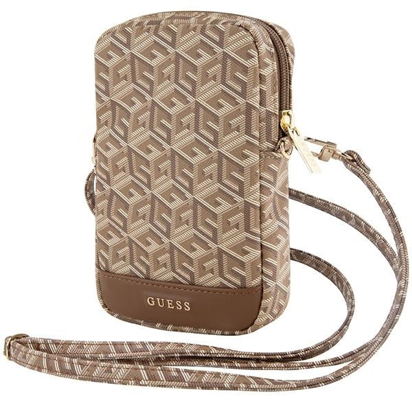 Bolsa Guess Zip GCube Bottom Stripe para telemóvel - castanho