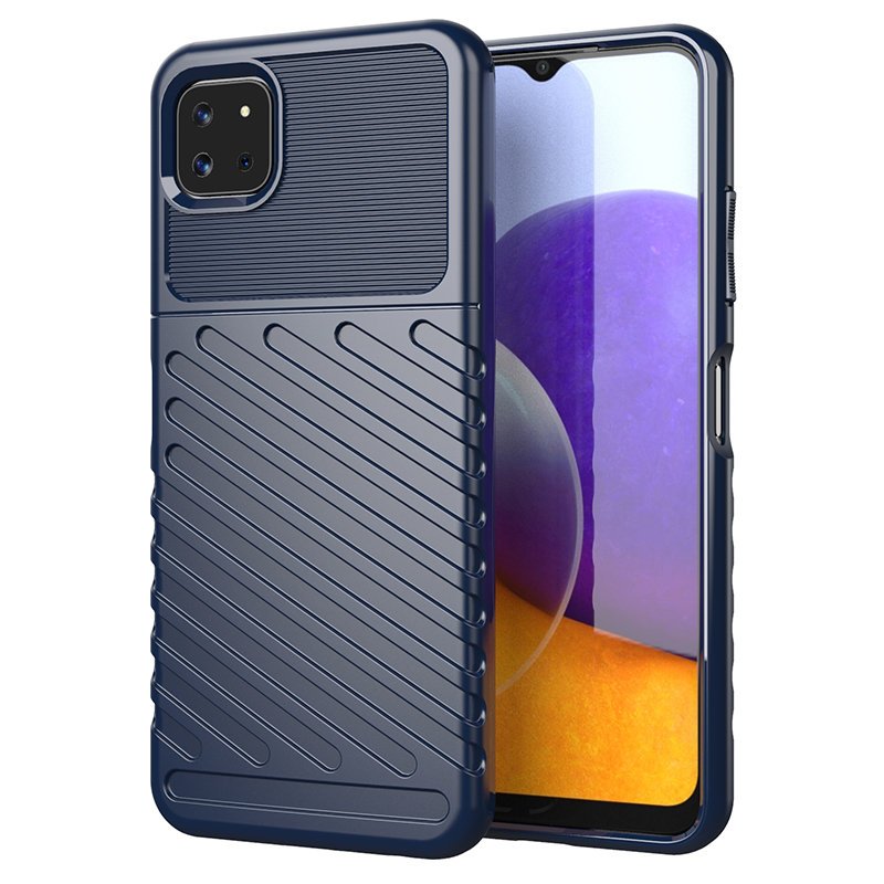 Capa protetora flexível e blindada Thunder Case para Samsung Galaxy A22 5G na cor azul.