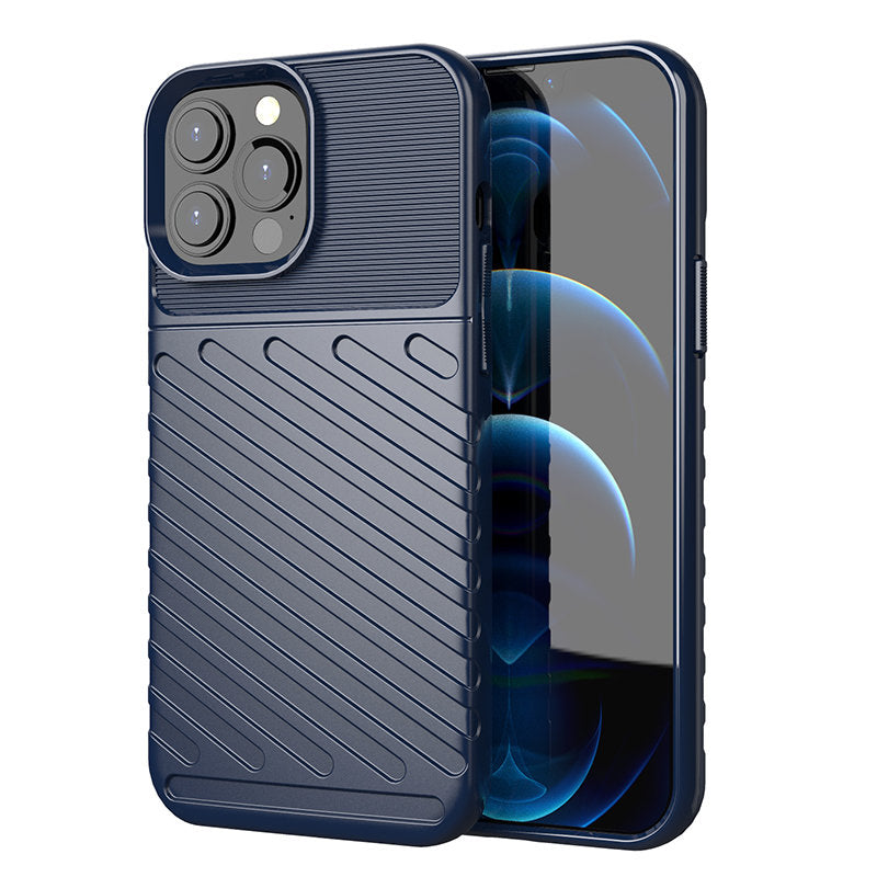 Capa protetora flexível e blindada Thunder Case para iPhone 13 Pro Max na cor azul.