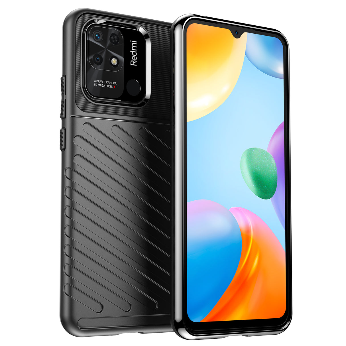 Capa protetora flexível e blindada Thunder Case para Xiaomi Redmi 10C na cor preta.