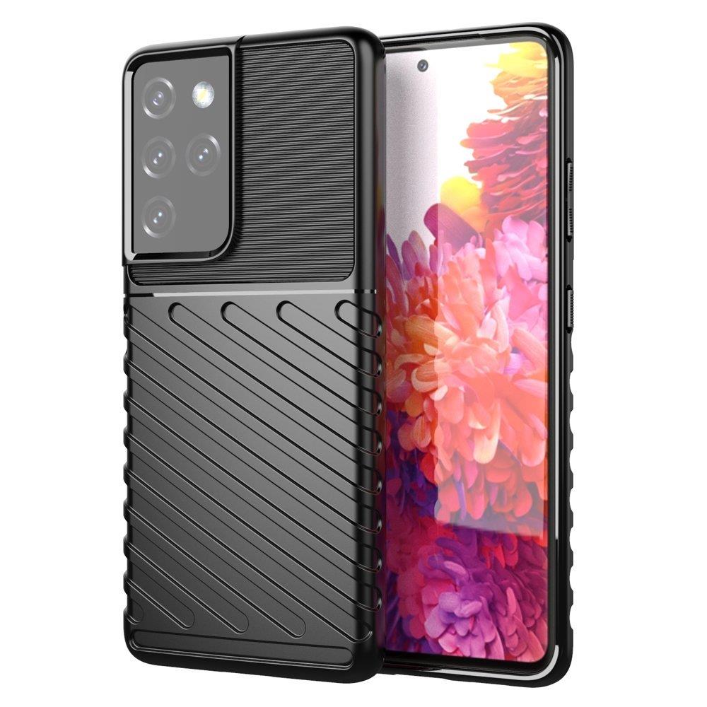 Capa protetora flexível e blindada Thunder Case para Samsung Galaxy S22 Ultra, na cor preta.