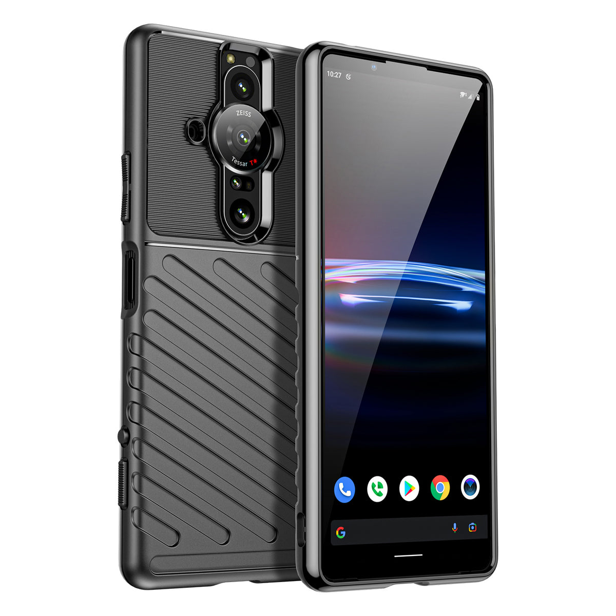 Capa protetora flexível e blindada Thunder Case para Sony Xperia Pro-I, na cor preta.