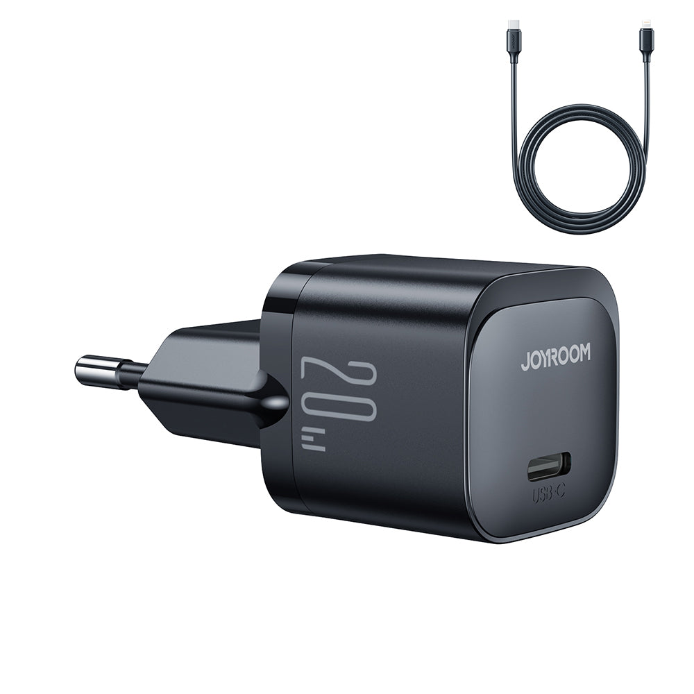 Mini carregador USB C 20W PD com cabo USB C - Lightning Joyroom JR-TCF02 - preto