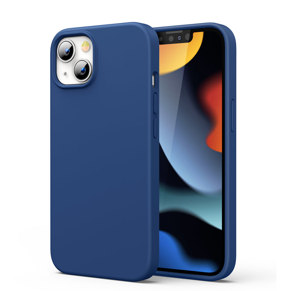Capa Protetora de Silicone Ugreen, capa de silicone flexível e elástica para iPhone 13, na cor azul.