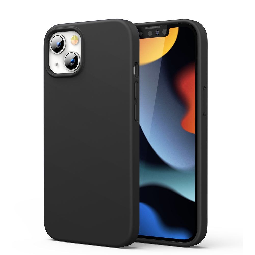 Capa Protetora de Silicone Ugreen, capa de silicone flexível e elástica para iPhone 13 mini, na cor preta.
