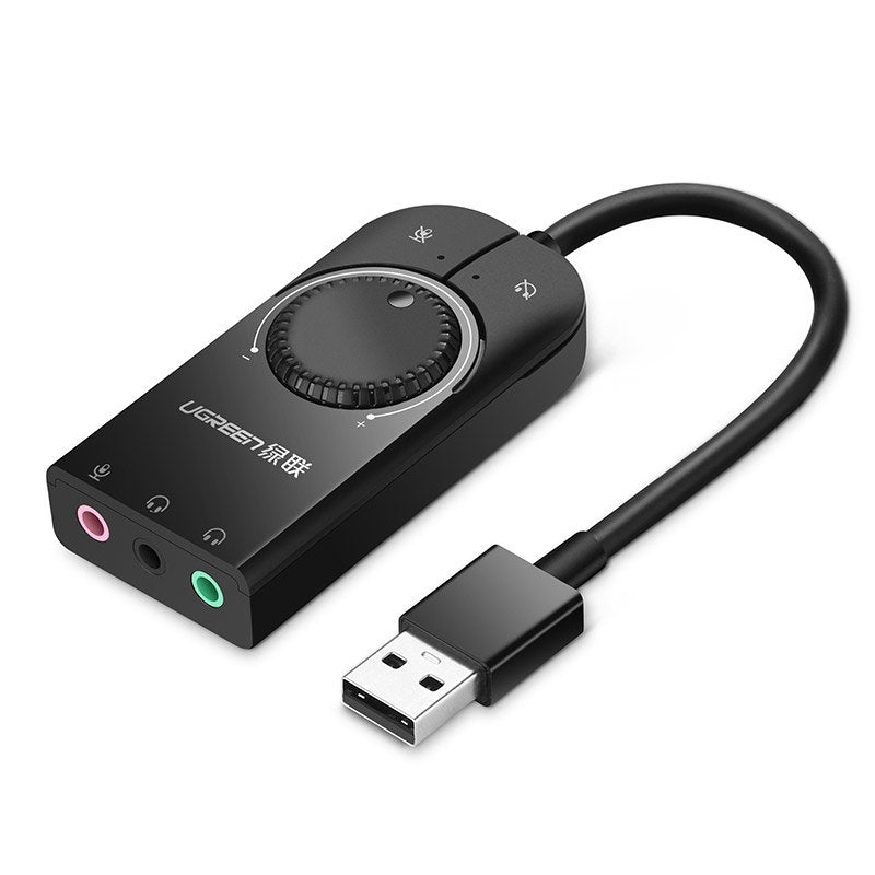 Ugreen placa de som externa musical adaptador USB - 3,5 mm mini jack 15cm preto (30724)