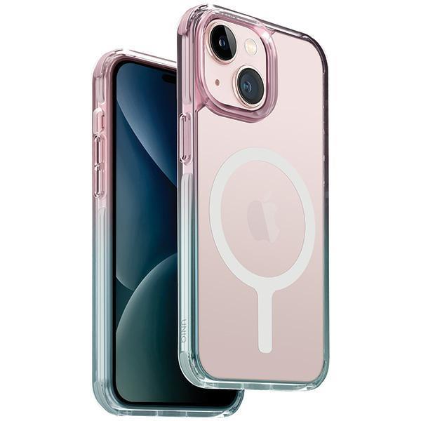 Capa UNIQ Combat Duo Magclick para carregamento do iPhone 15 - azul e rosa