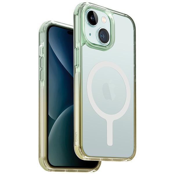 Capa UNIQ Combat Duo Magclick para carregamento do iPhone 15 - verde-amarelo