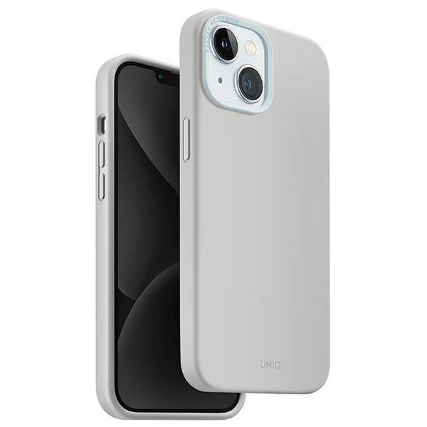Capa UNIQ Lino Hue Magclick para carregamento do iPhone 15 - cinza claro
