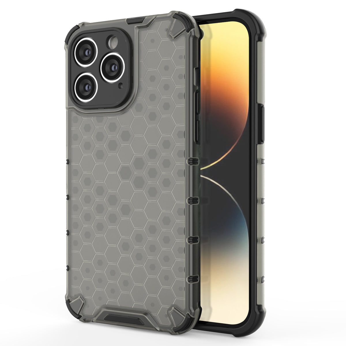 Estojo Honeycomb para iPhone 14 Pro, capa híbrida blindada preta