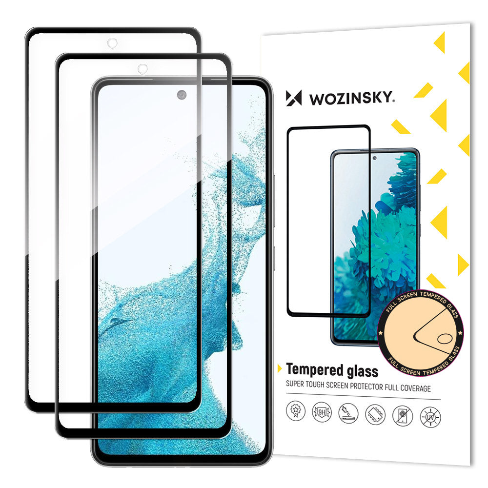 Wozinsky conjunto de 2x vidro temperado super resistente Full Glue para tela inteira com moldura compatível com capa para Samsung Galaxy A53 5G preto