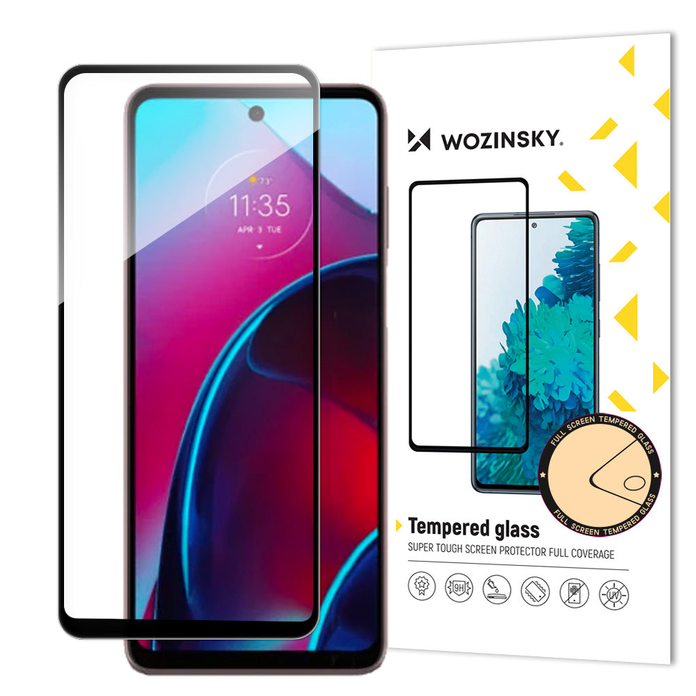 Vidro Temperado Wozinsky Full Glue para Motorola Moto G Stylus 2022, 9H para a tela inteira com moldura preta.
