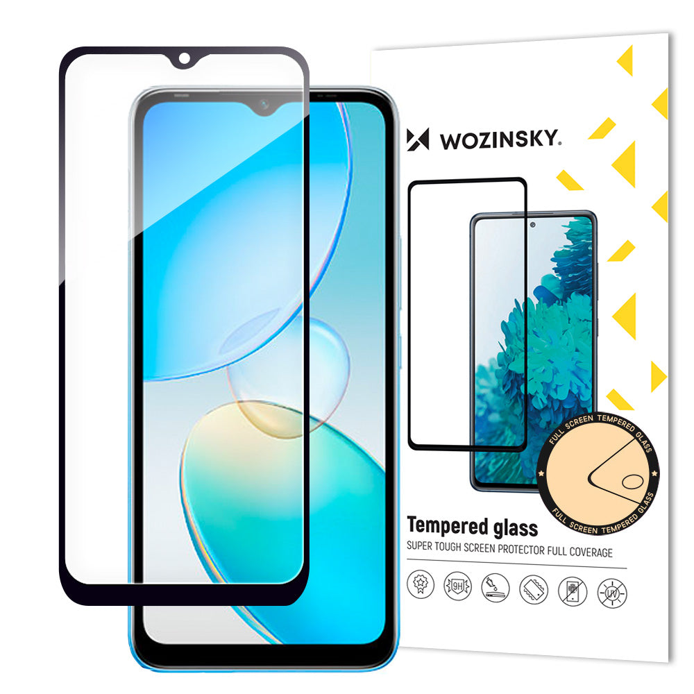 Wozinsky Full Glue vidro temperado Infinix Hot 12i para tela inteira com moldura preta (compatível com capa)