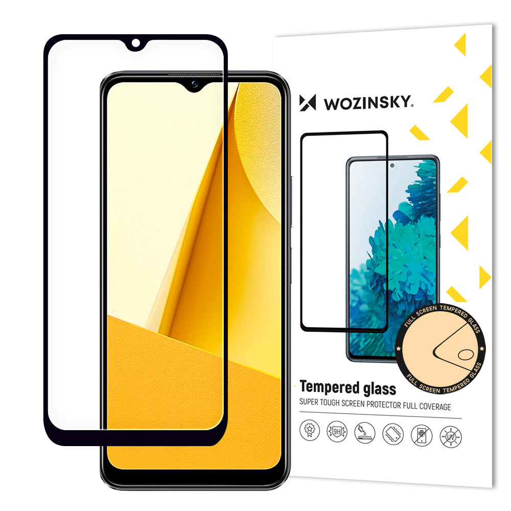 Wozinsky Full Glue vidro temperado para Vivo Y16 / Y02s cobertura total da tela com moldura preta (compatível com capa)
