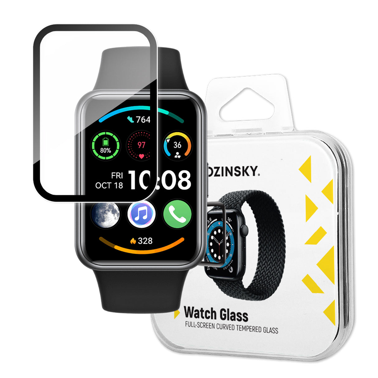 Vidro Temperado Wozinsky Full Glue para Huawei Watch Fit 2, 9H para a tela inteira com moldura preta.