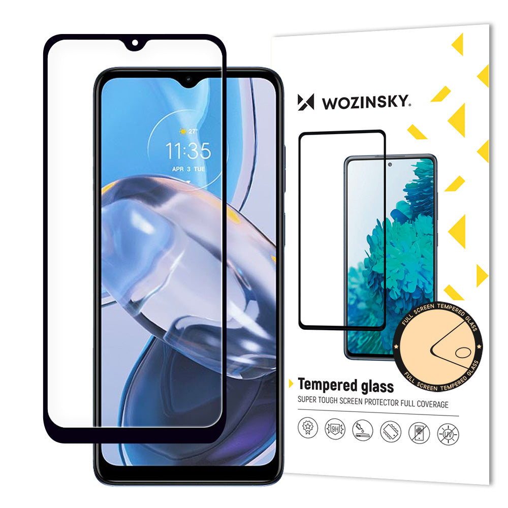 Wozinsky Full Glue vidro temperado para Motorola Moto E22i / E22 cobertura total da tela com borda preta (compatível com capa)