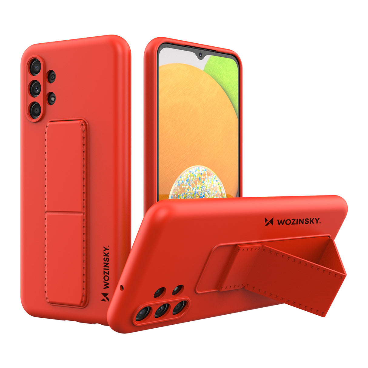 Capa Wozinsky Kickstand de silicone com suporte para Samsung Galaxy A13 5G, na cor vermelha.