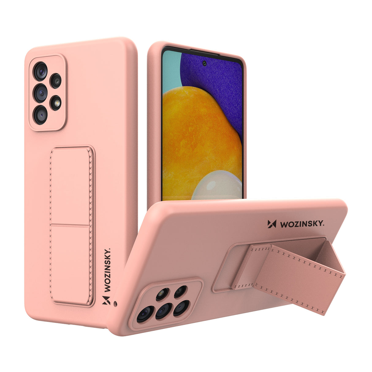Capa Wozinsky Kickstand de silicone com suporte para Samsung Galaxy A73 rosa.