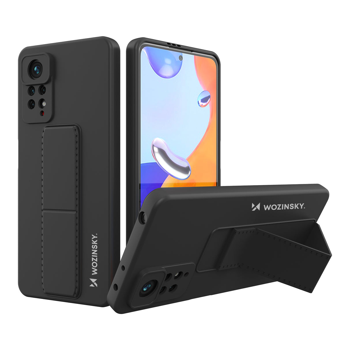 Capa Wozinsky Kickstand de silicone com suporte para Xiaomi Redmi Note 11 Pro na cor preta