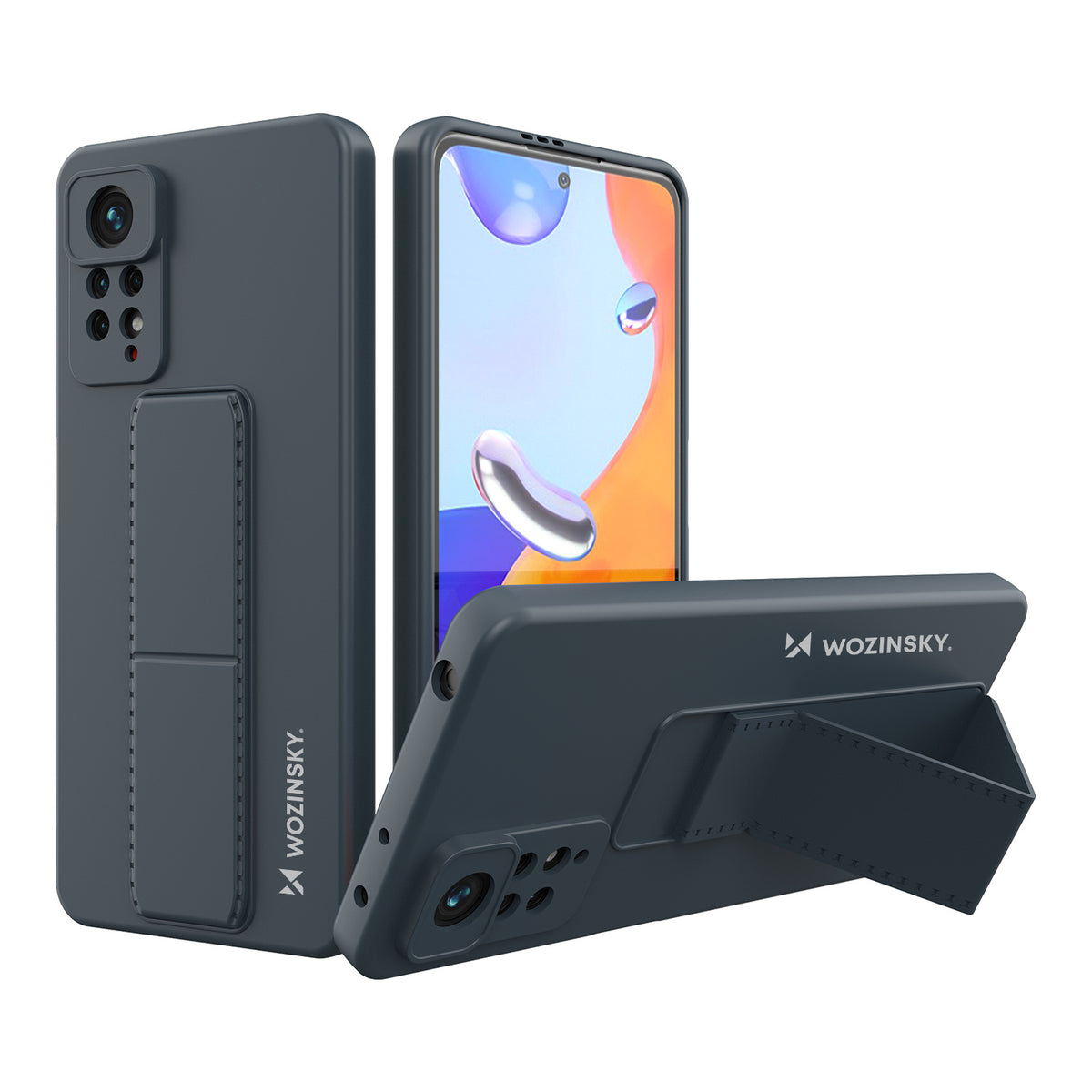 Capa Wozinsky Kickstand de silicone com suporte para Xiaomi Redmi Note 11 Pro na cor azul-marinho
