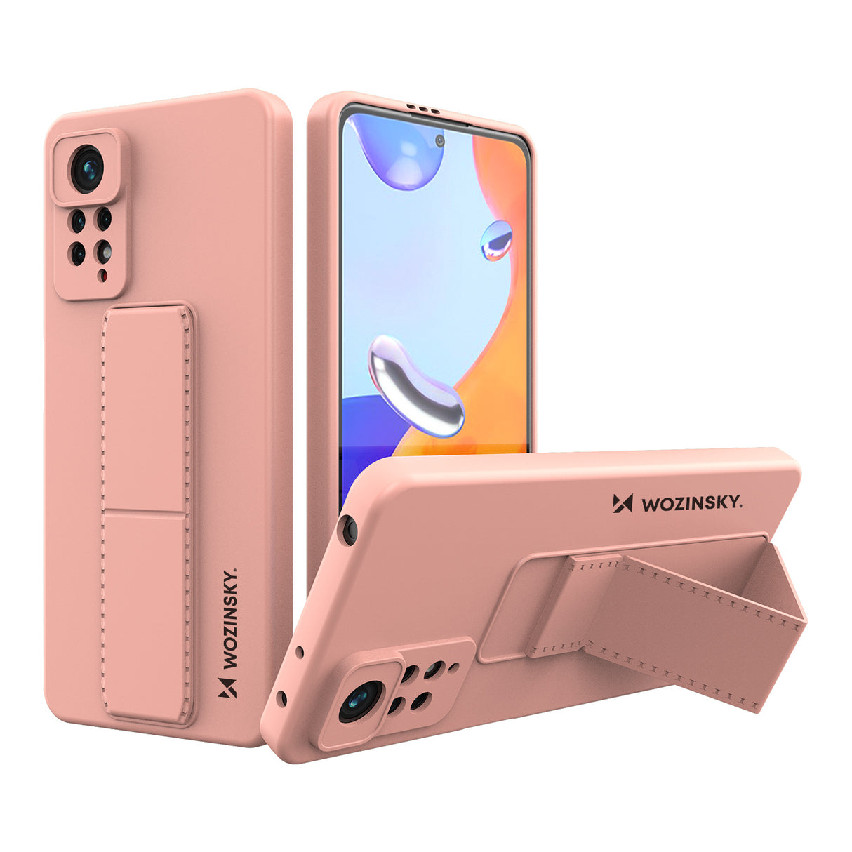 Capa Wozinsky Kickstand de silicone com suporte para Xiaomi Redmi Note 11 Pro rosa