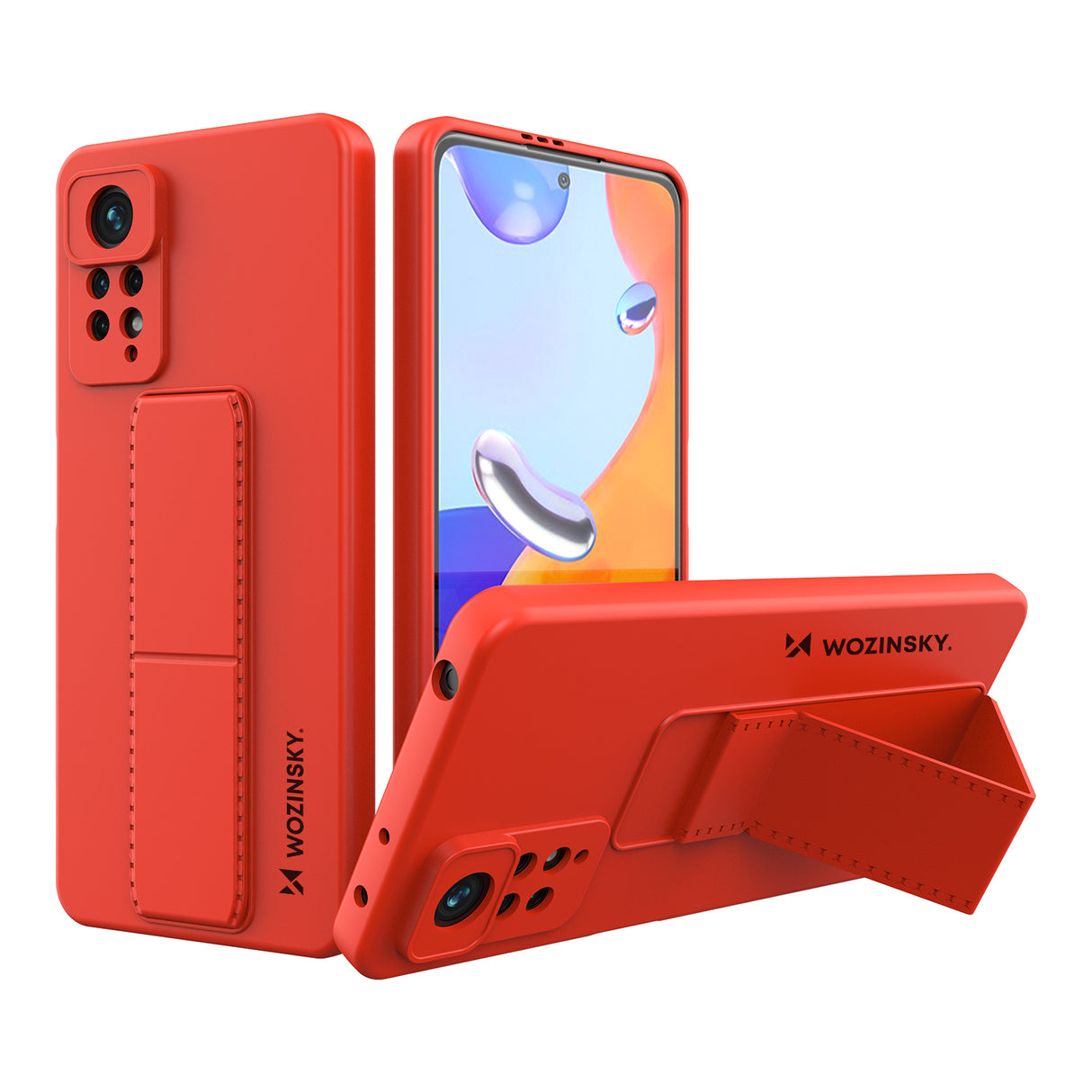 Capa Wozinsky Kickstand de silicone com suporte para Xiaomi Redmi Note 11 Pro, na cor vermelha.