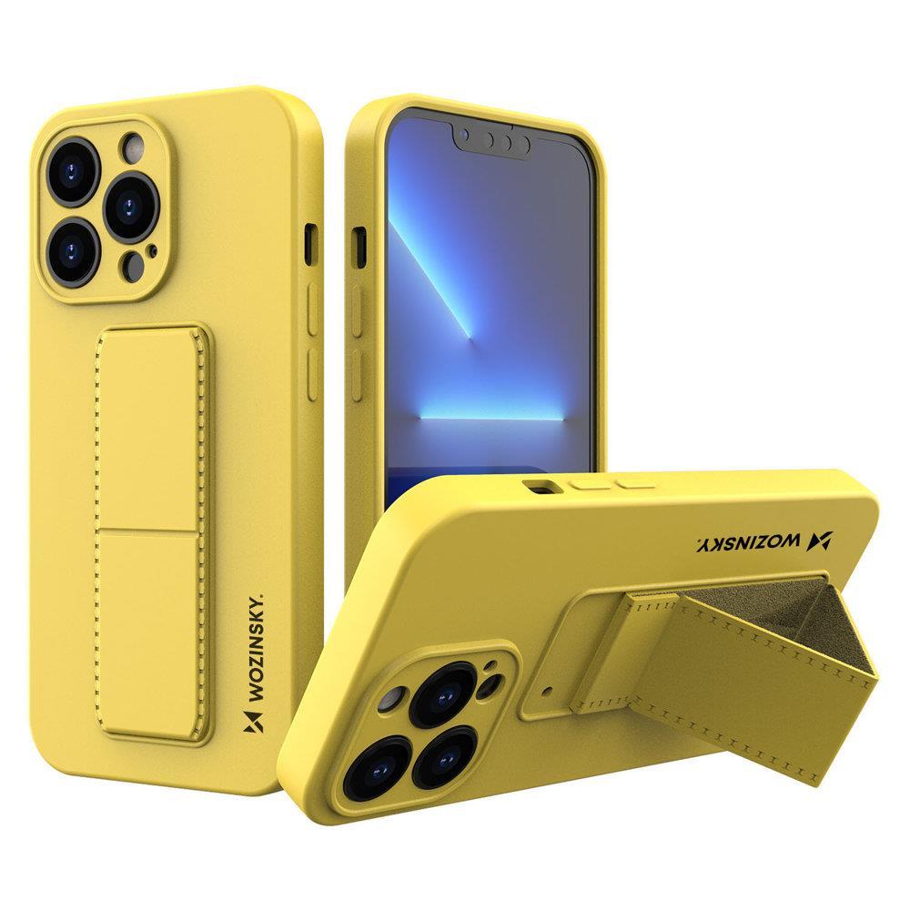 Capa de silicone Wozinsky Kickstand com suporte para iPhone 13 mini amarelo