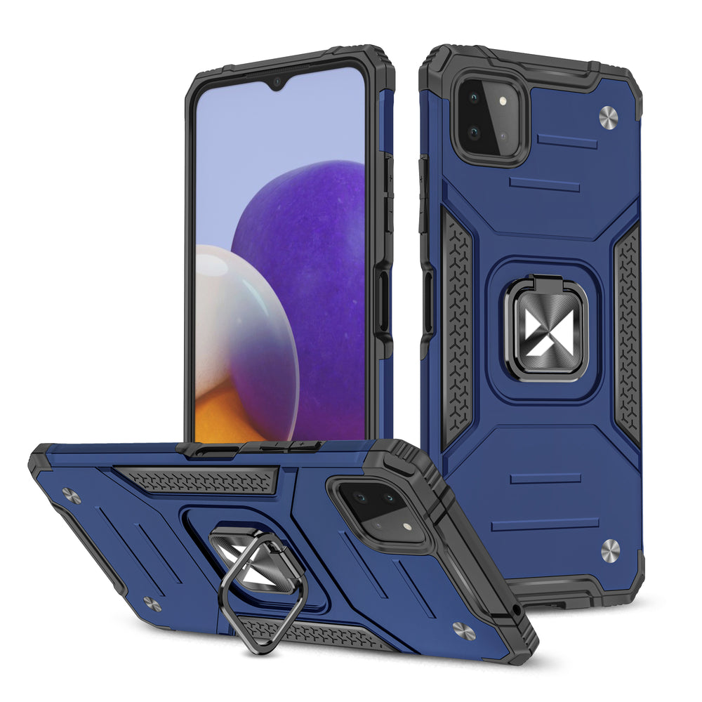 Capa híbrida blindada Wozinsky Ring Armor + suporte magnético para Samsung Galaxy A22 4G azul