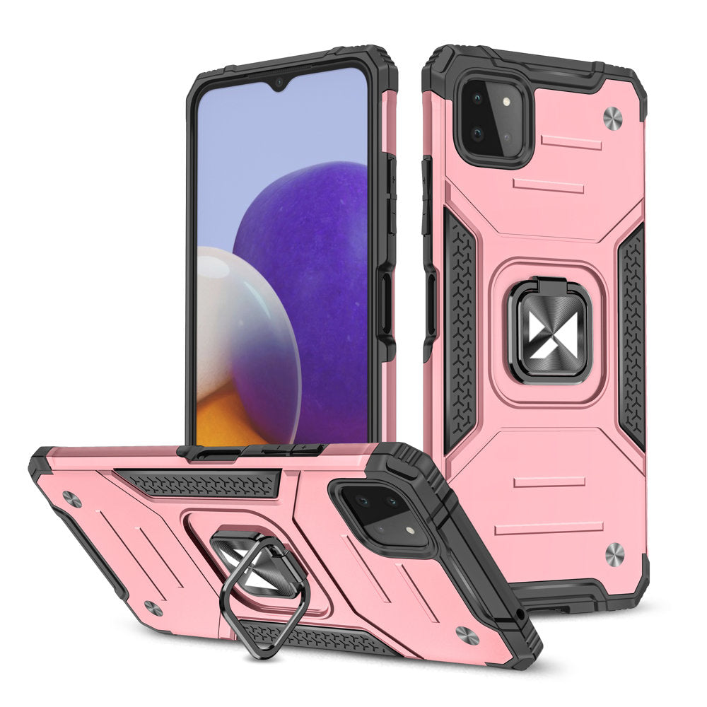 Capa híbrida blindada Wozinsky Ring Armor + suporte magnético para Samsung Galaxy A22 4G rosa