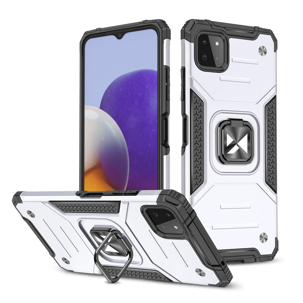 Capa híbrida blindada Wozinsky Ring Armor + suporte magnético para Samsung Galaxy A22 4G prateado