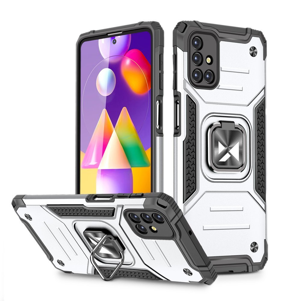 Wozinsky Ring Armor capa híbrida blindada + suporte magnético para Samsung Galaxy M31s Prateado